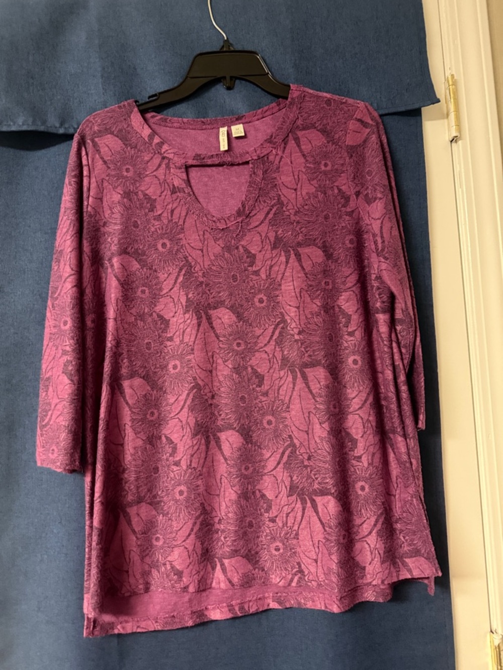 Cato Plum Floral Long Sleeve Keyhole Top